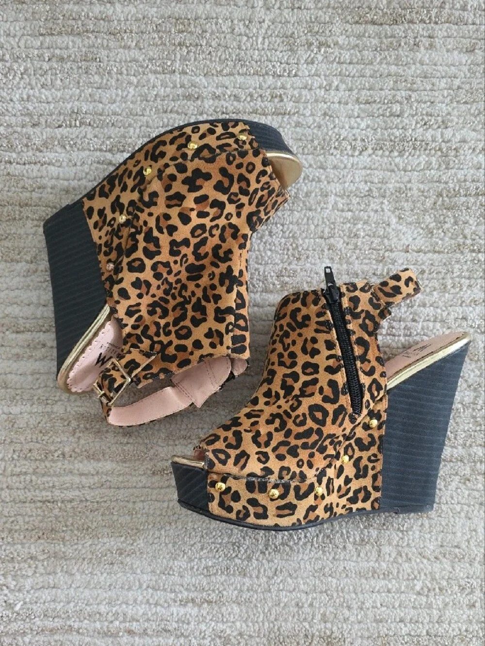 Madison Leopard Print Peep-Toe Wedge Sandals